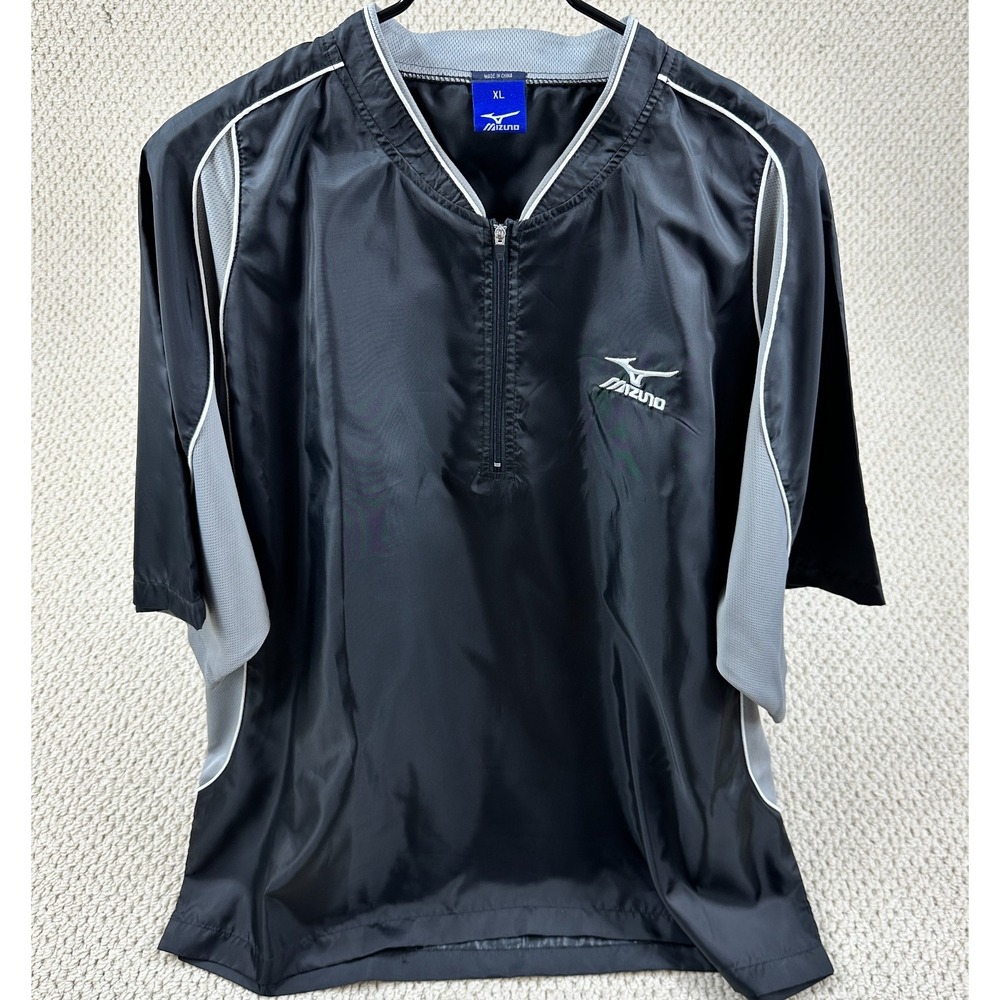 Mizuno 1/4 Zip Windbreaker Mens XL  Black & Gray Teamwear Baseball Golf Vented